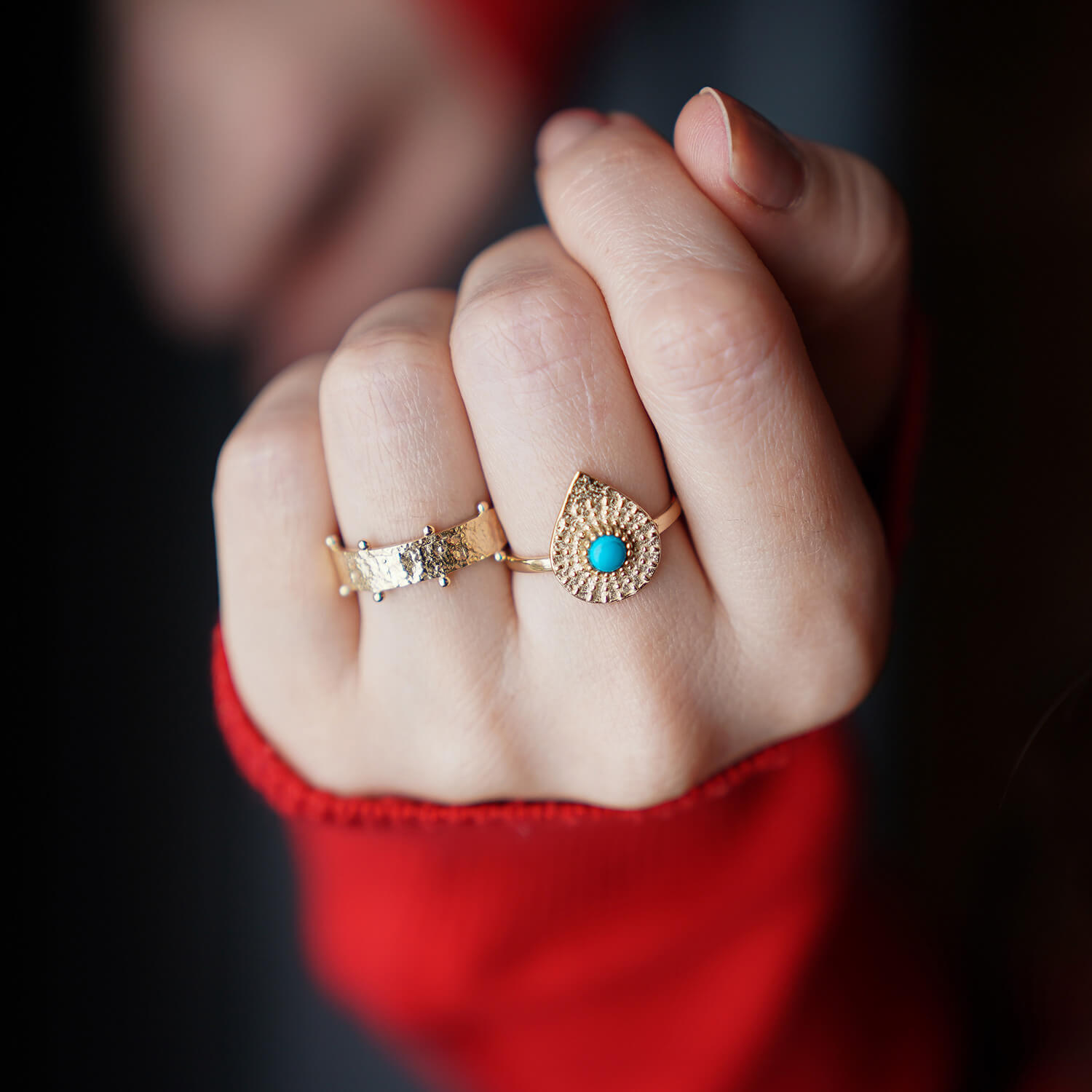 Turkuaz Taşlı Motif Yüzük