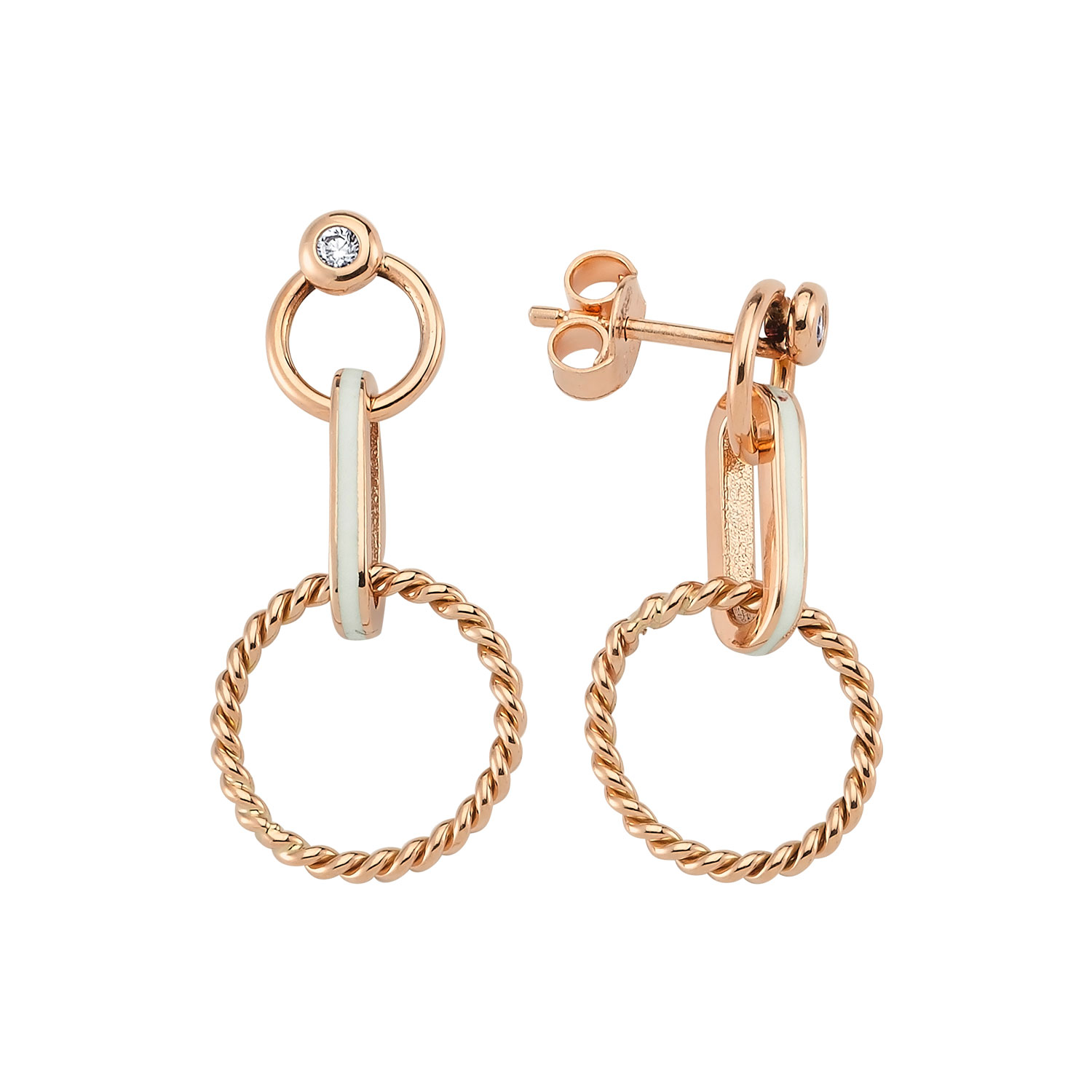 Beyaz Mınelı Sallantılı Halka Küpe